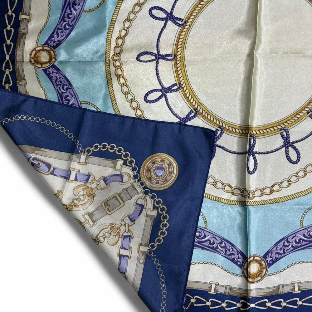 Blue And Gold Elegant Bohemian Chain Print Versatile Casual Scarf Large size NEW - Picture 5 of 6